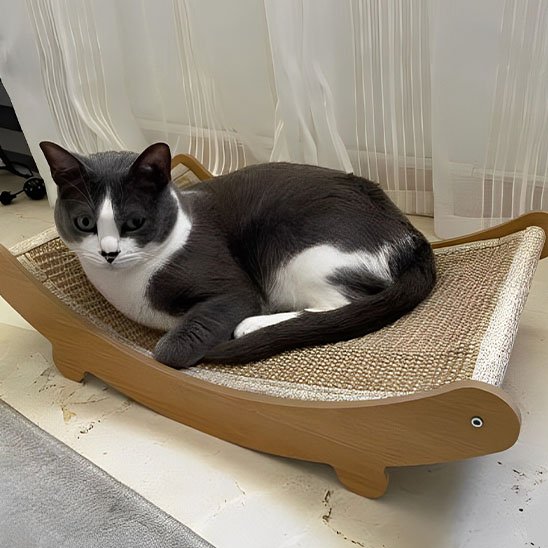 chat détendu sur son grattoir pour chat
