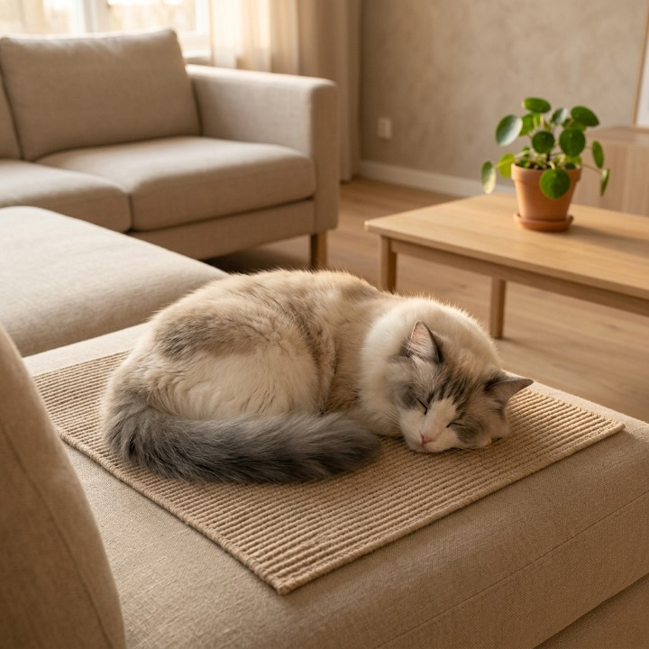 chat dort sur tapis griffoir pour chat