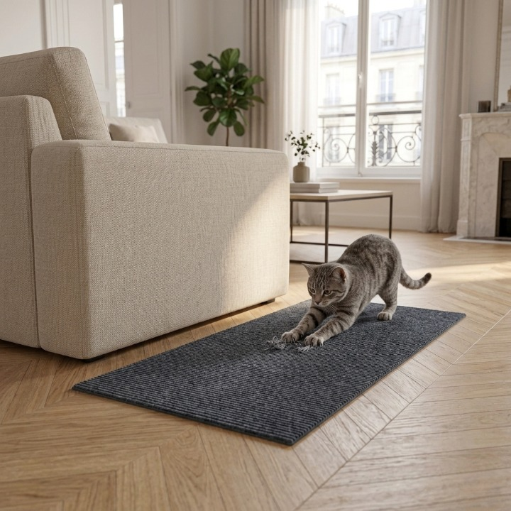 chat qui griffe tapis griffoir pour chat sol 