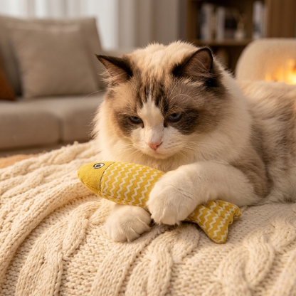chat ragdoll tenant ses jouets pour chat