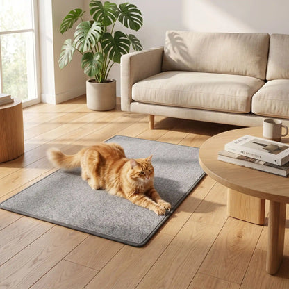 chat roux griffant tapis griffoir pour chat salon