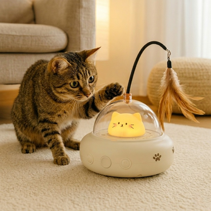chat jouant avec la variante blanc lumineux de son jouet pour chat