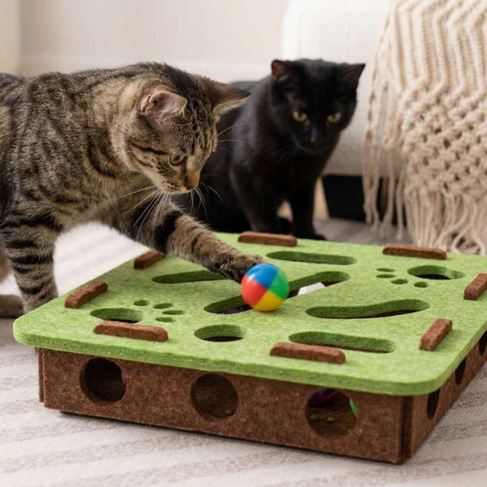 chaton découvrant pour la première fois son jouet pour chat