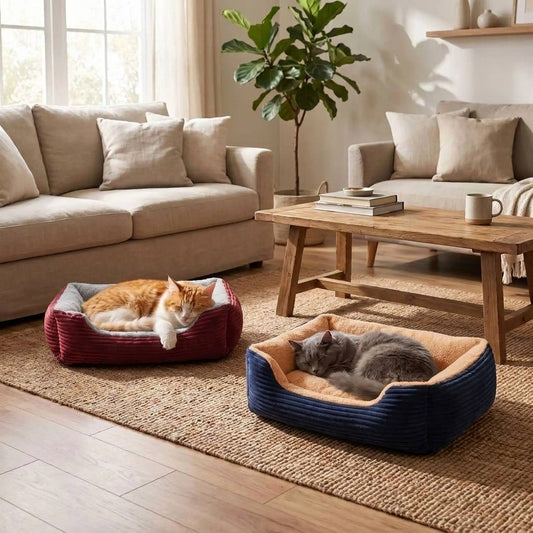 Panier pour chat en deux coloris avec deux chats