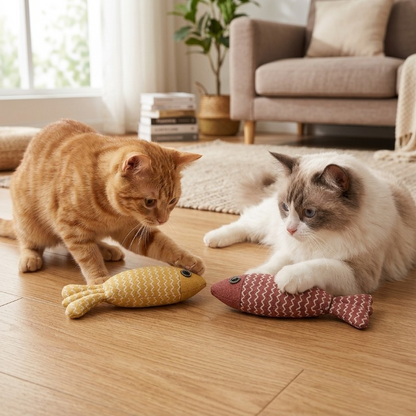 deux chats jouant avec leurs jouets pour chat