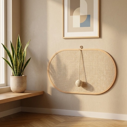 griffoir à chat dans un salon scandinave avec une plante