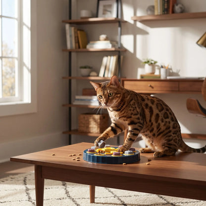 Jouet pour chat interactif avec chat tacheté enjoué
